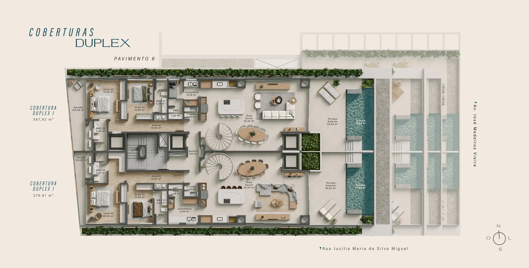 Arina Residenza · planta da cobertura duplex, primeiro pavimento