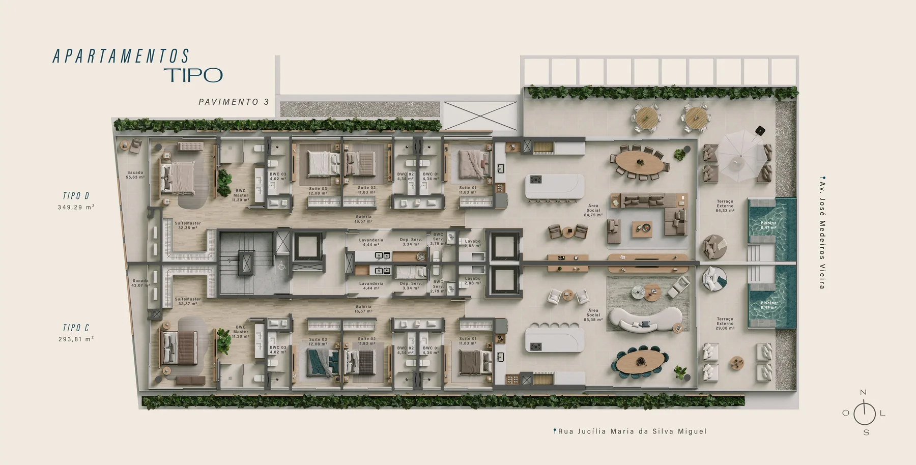 Arina Residenza · planta do apartamento tipo, primeiro pavimento