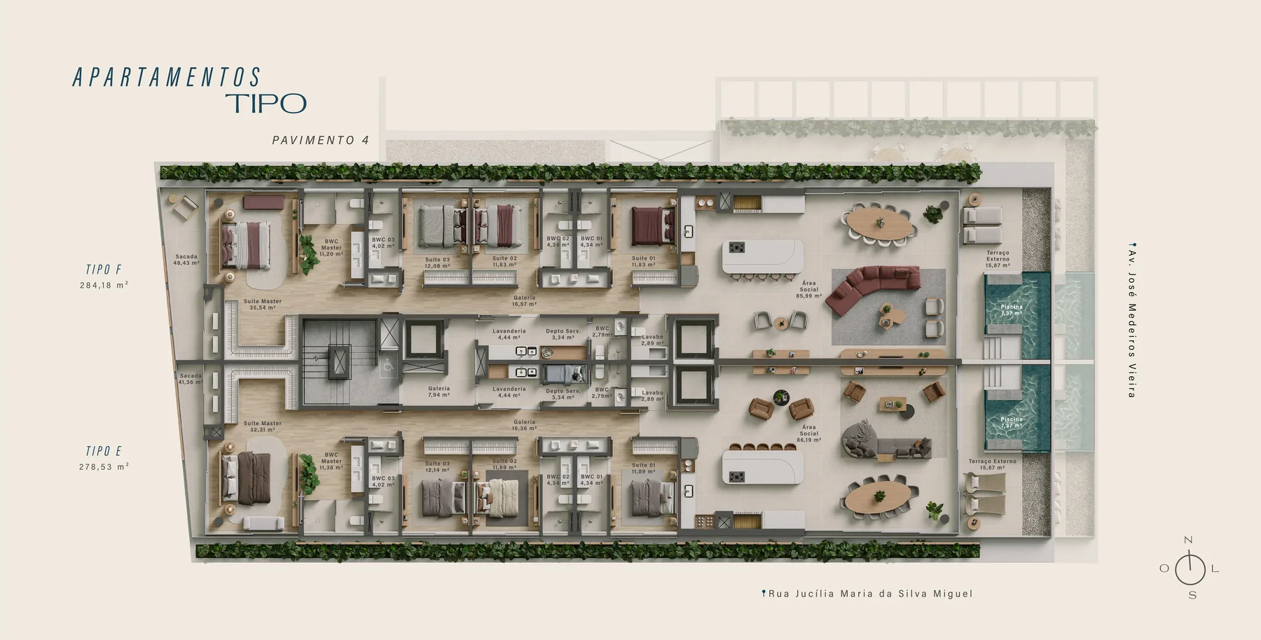 Arina Residenza · planta do apartamento tipo, segundo pavimento