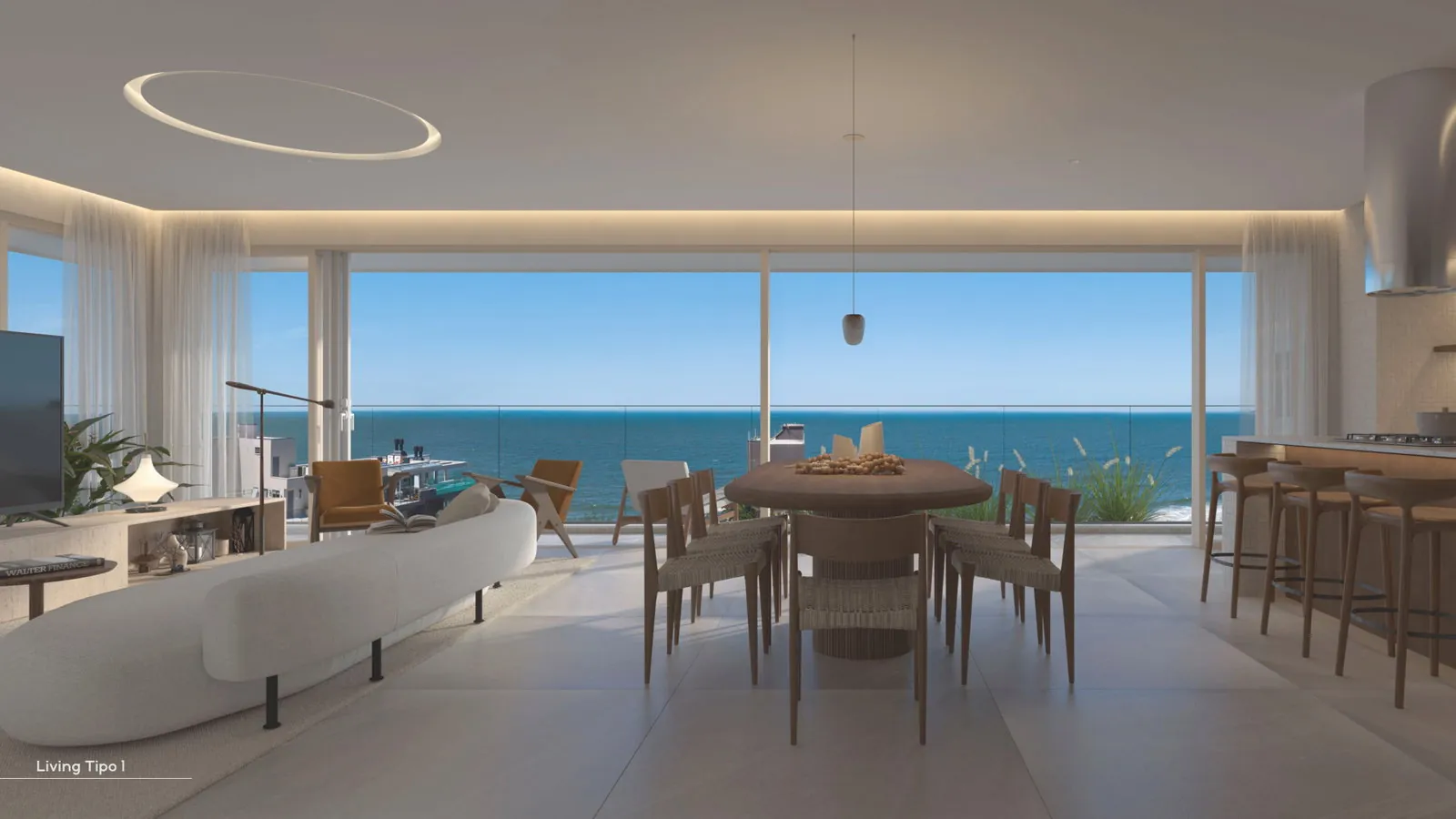 AURA · living do apartamento tipo com vista mar