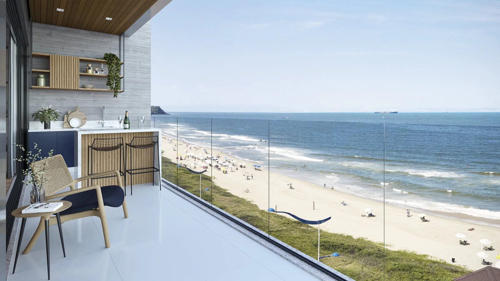 Bay House, apartamentos frente mar prontos na Praia Brava, Itajaí: varanda com vista para a faixa de areia