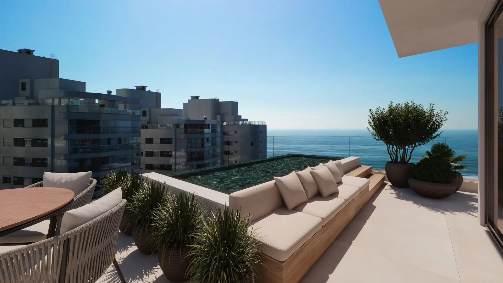 Brava Eco Home · terraço da cobertura duplex com piscina e vista para o mar