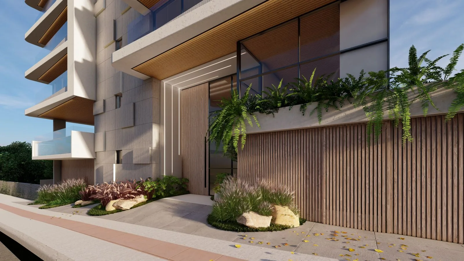 Brava Eco Home · entrada do edifício e paisagismo