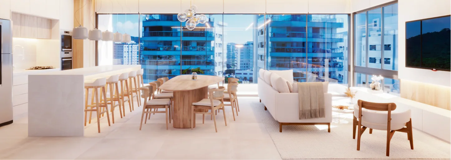 Brava Eco Home · living do apartamento tipo de 133 m²