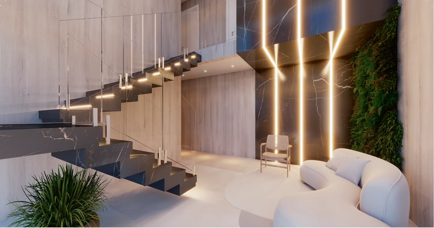 Brava Eco Home · hall de entrada com pé direito duplo e jardim vertical