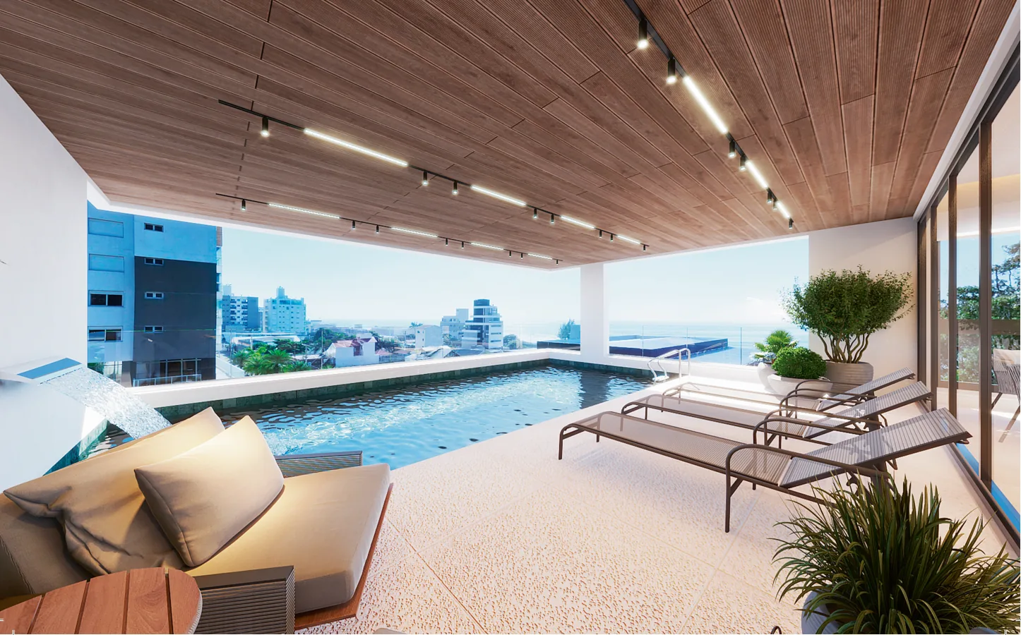 Brava Eco Home · deck com piscina e espreguiçadeiras