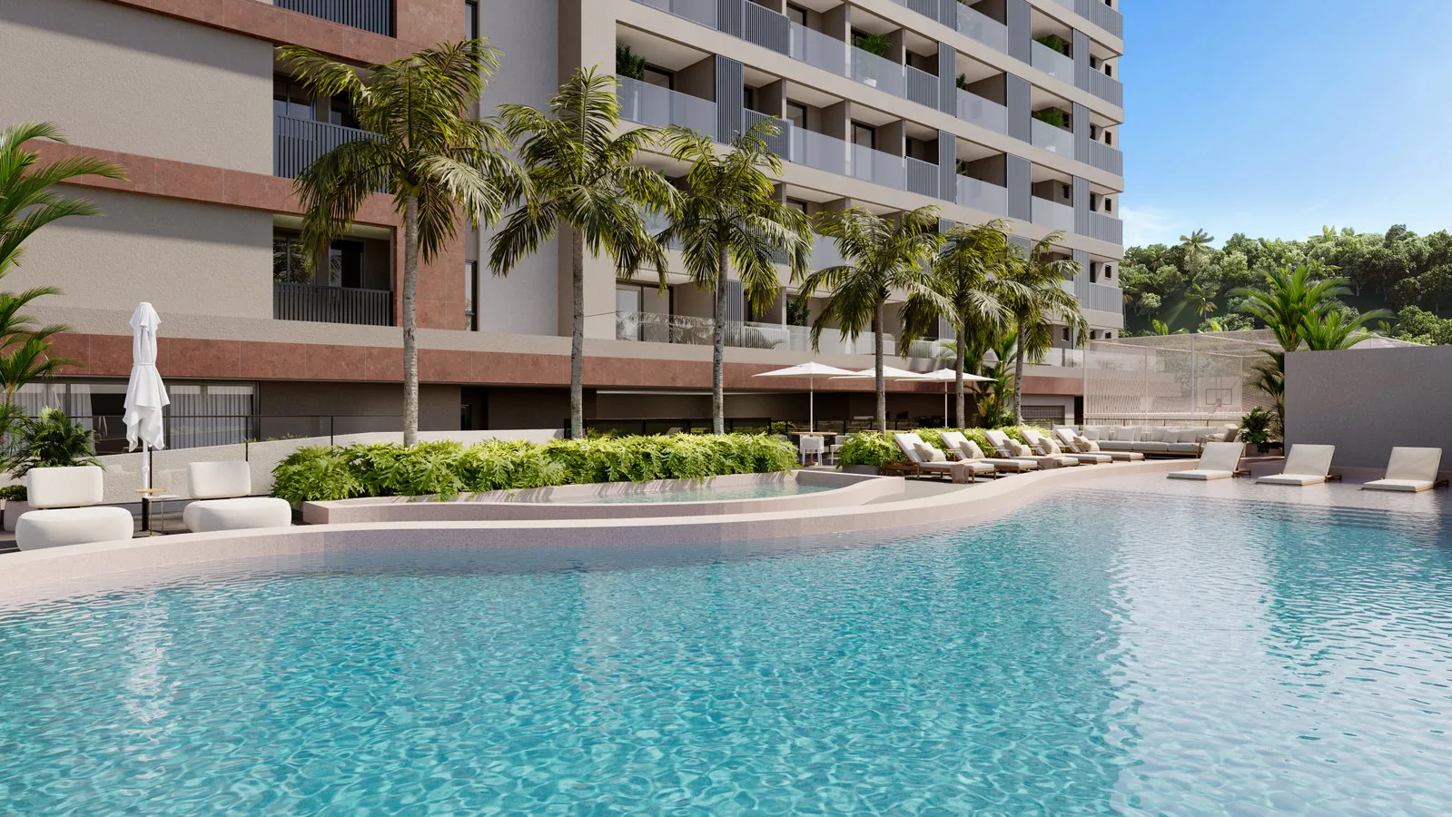 Brava Living · lounge externo junto à piscina