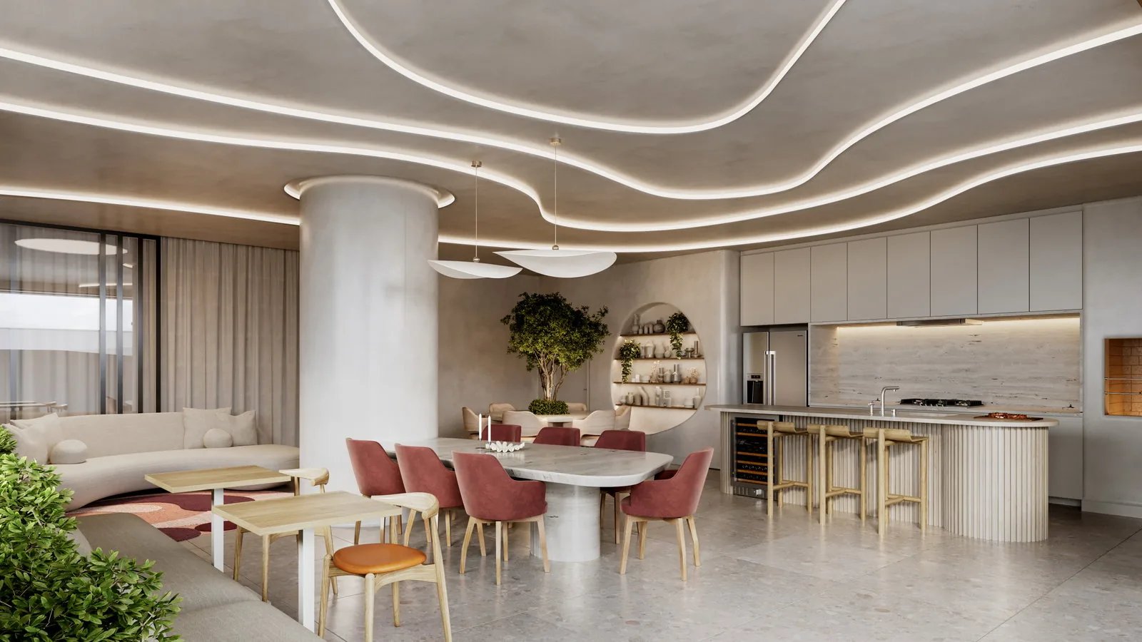 Brava Living · salão de festas para 28 pessoas sentadas