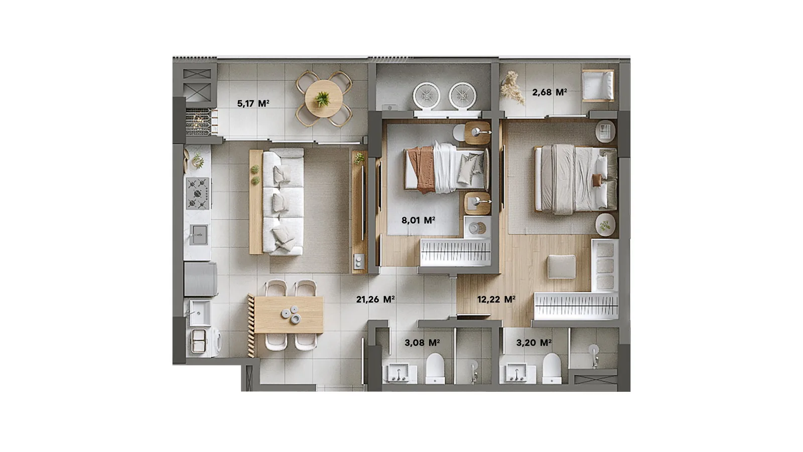 Brava Living · Tipos 5 e 6 - 69,67 m²