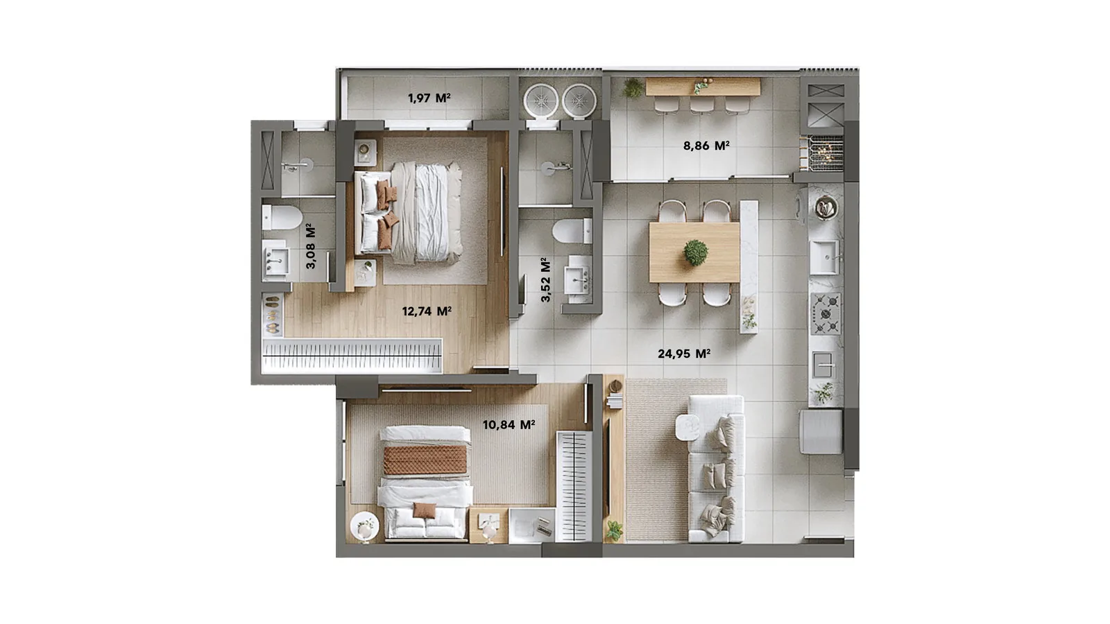 Brava Living · Tipo 7 - 74,39 m²