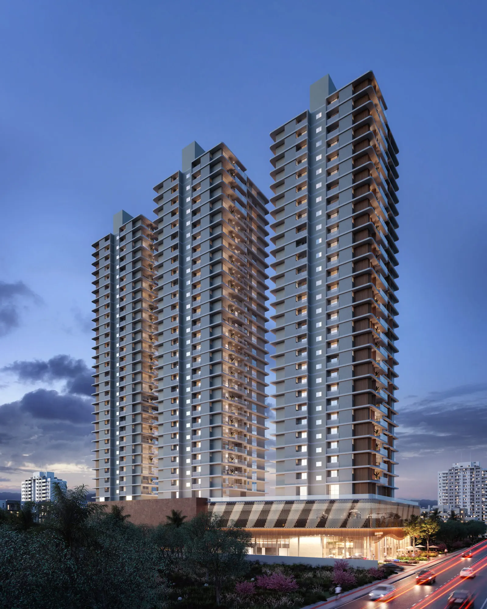 Brava Ocean · as três torres do empreendimento na Praia Brava, Itajaí