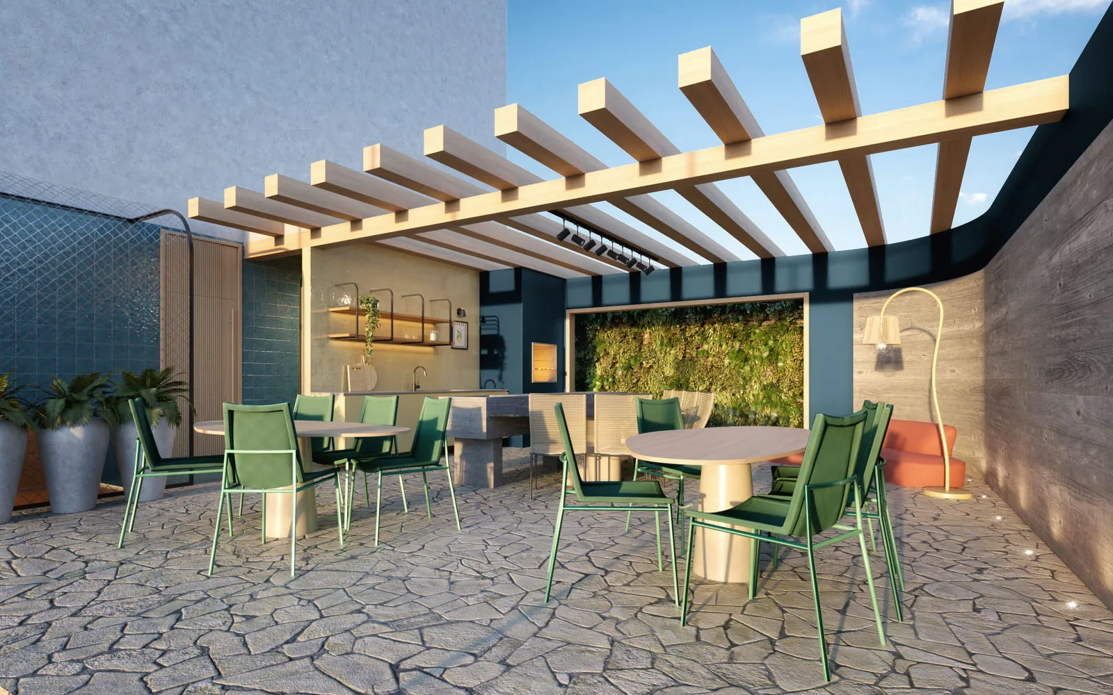 Brava Ocean · espaço de churrasco com pergolado