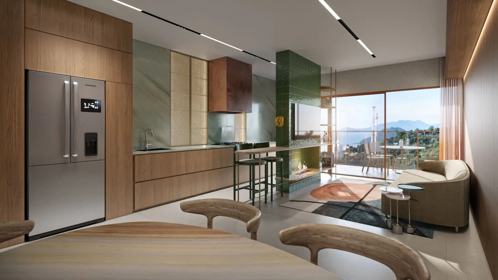 Brava Ocean · cozinha integrada ao living, segundo ângulo