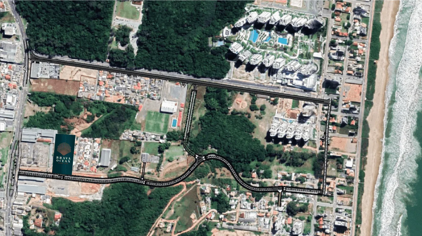 Brava Ocean · posição do empreendimento na Praia Brava, Itajaí, vista aérea