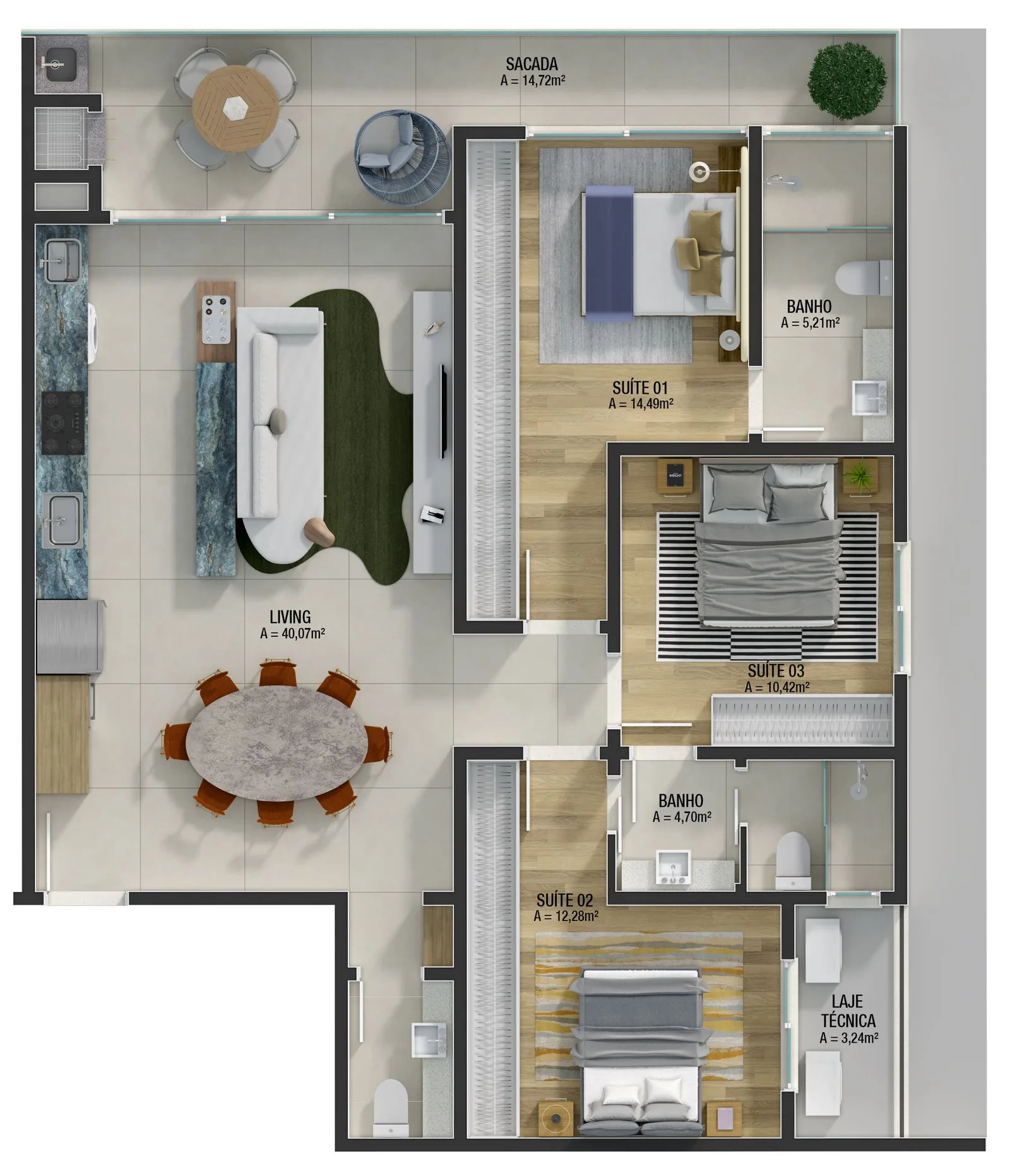 Brava Ocean · Tipos 1 e 2 - 121,22 m²