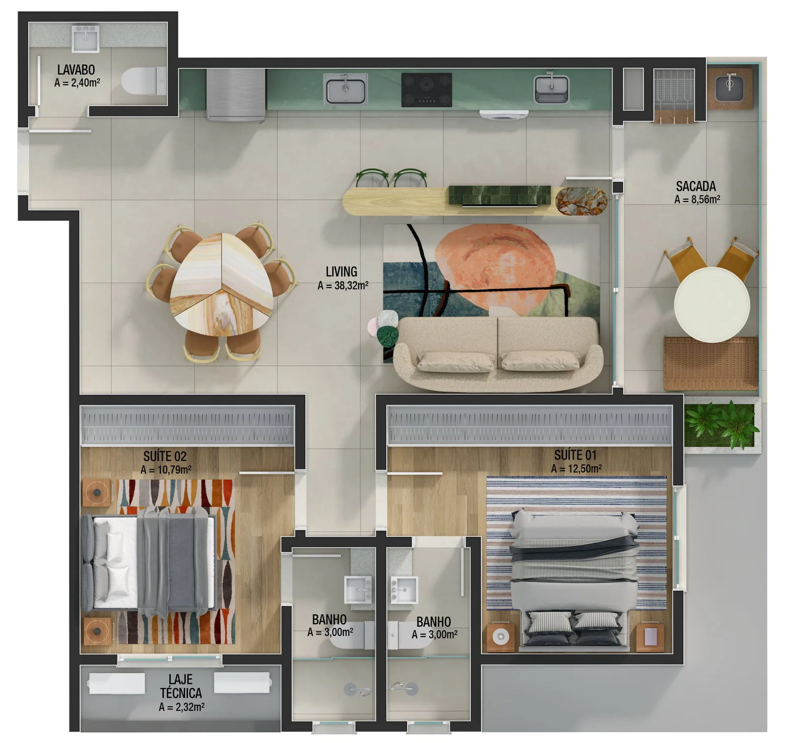 Brava Ocean · Tipos 3 e 4 - 93,92 m²