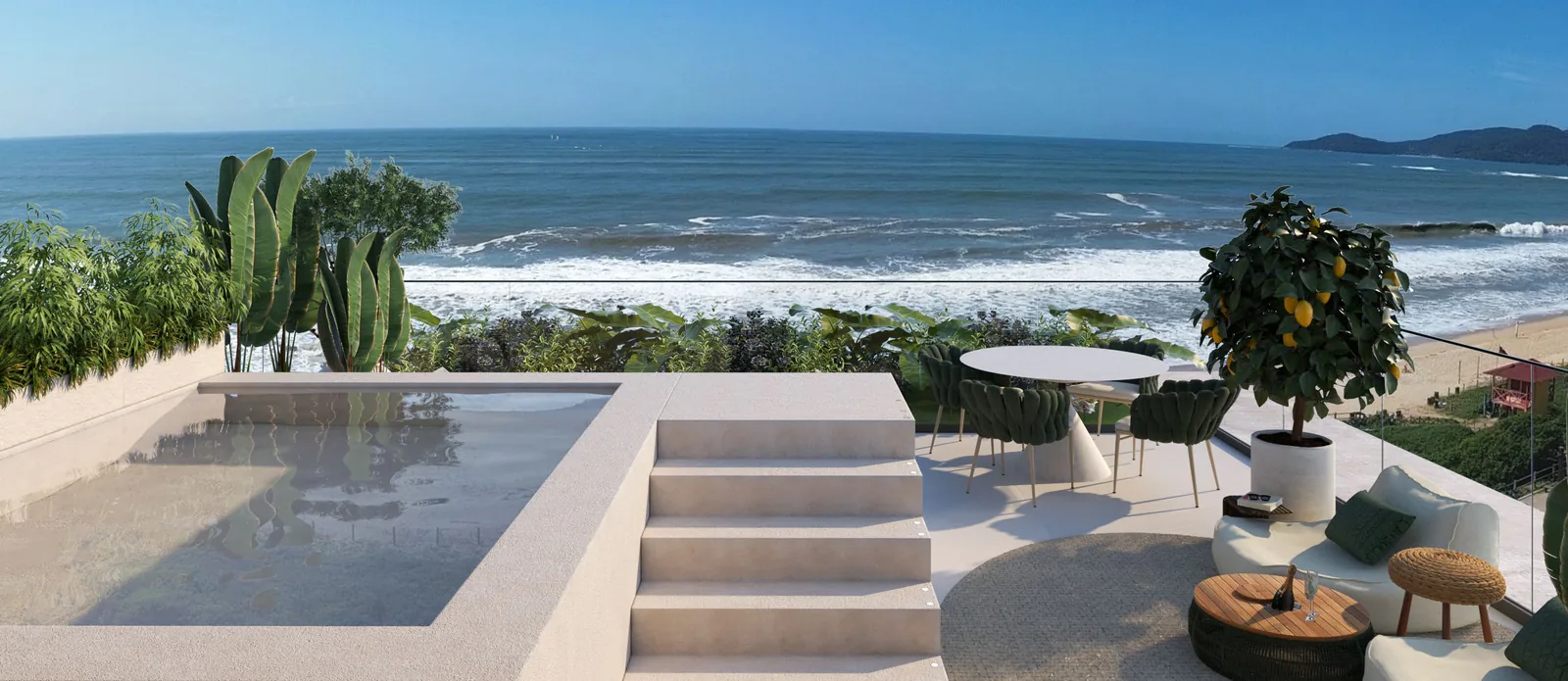 Área externa do penthouse, frente mar na Praia Brava