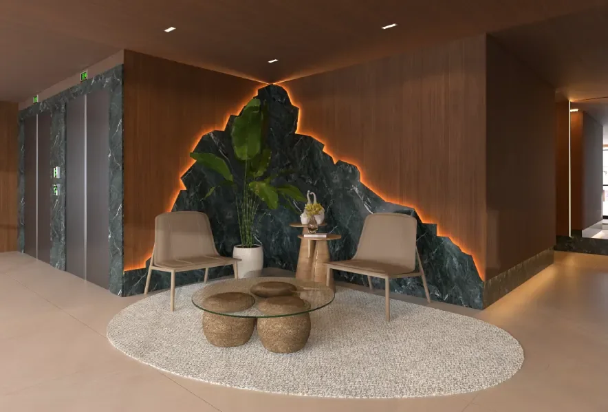 Jade Ocean · lobby com parede em pedra jade