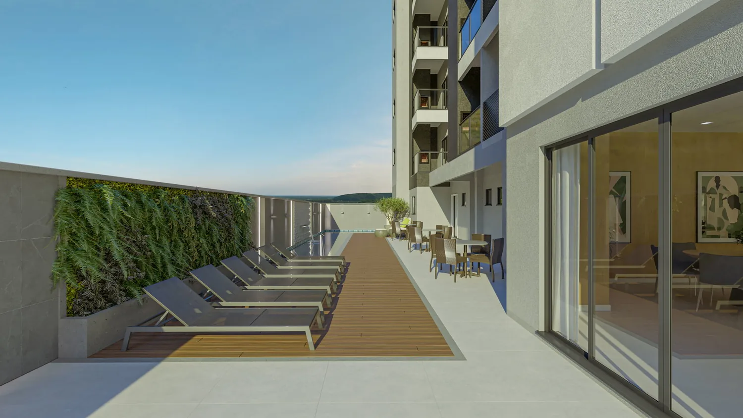 Manu Bay · corredor da piscina com jardim vertical