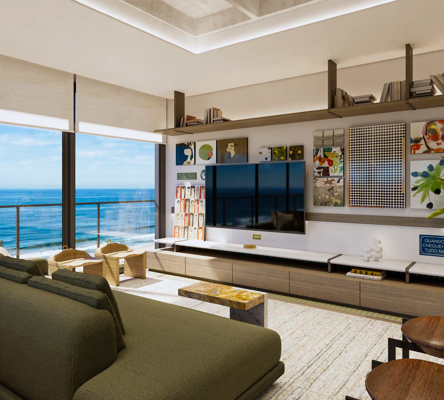 Marbella · living do apartamento com vista mar