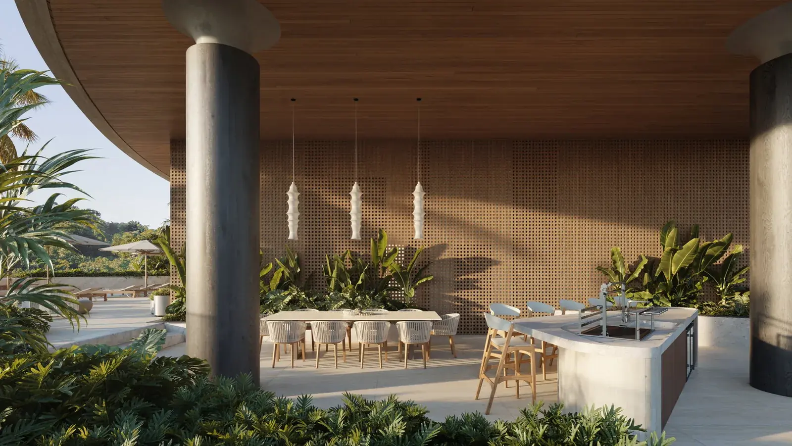 Raro Brava · gourmet externo sob o embasamento, junto à piscina