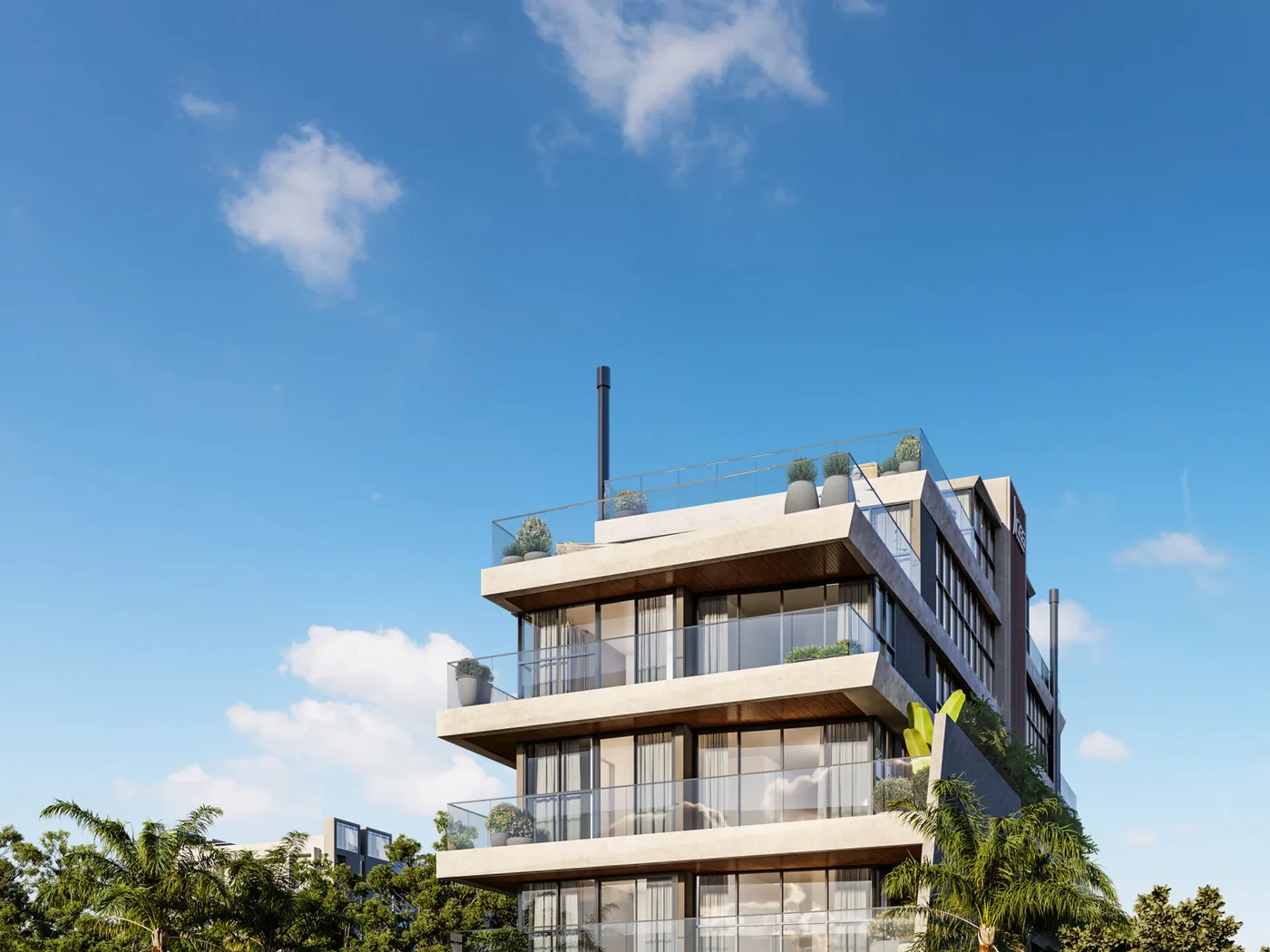 SENSE · fachada e embasamento do edifício na Praia Brava
