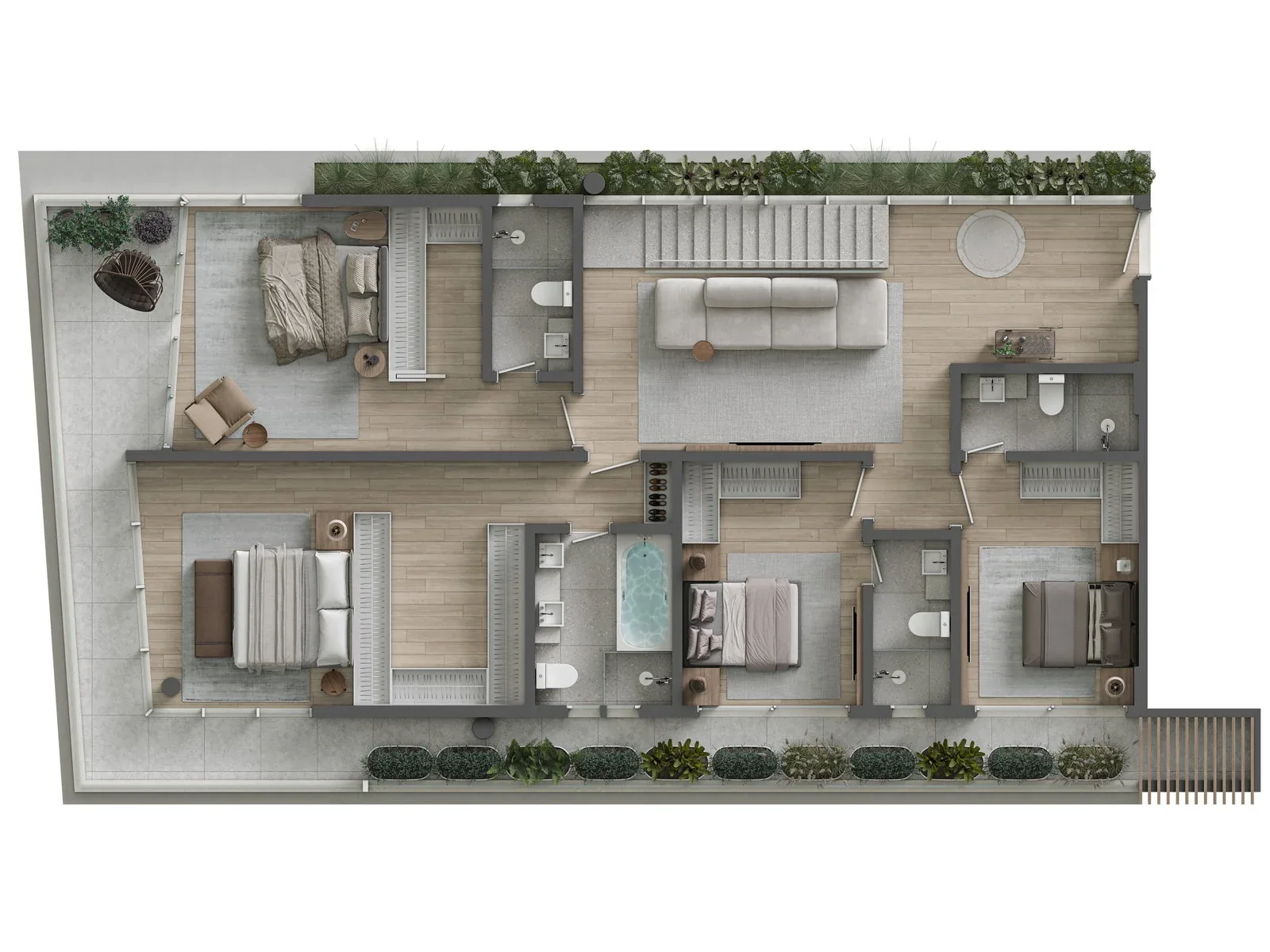 SENSE · nível inferior da cobertura triplex, com as quatro suítes