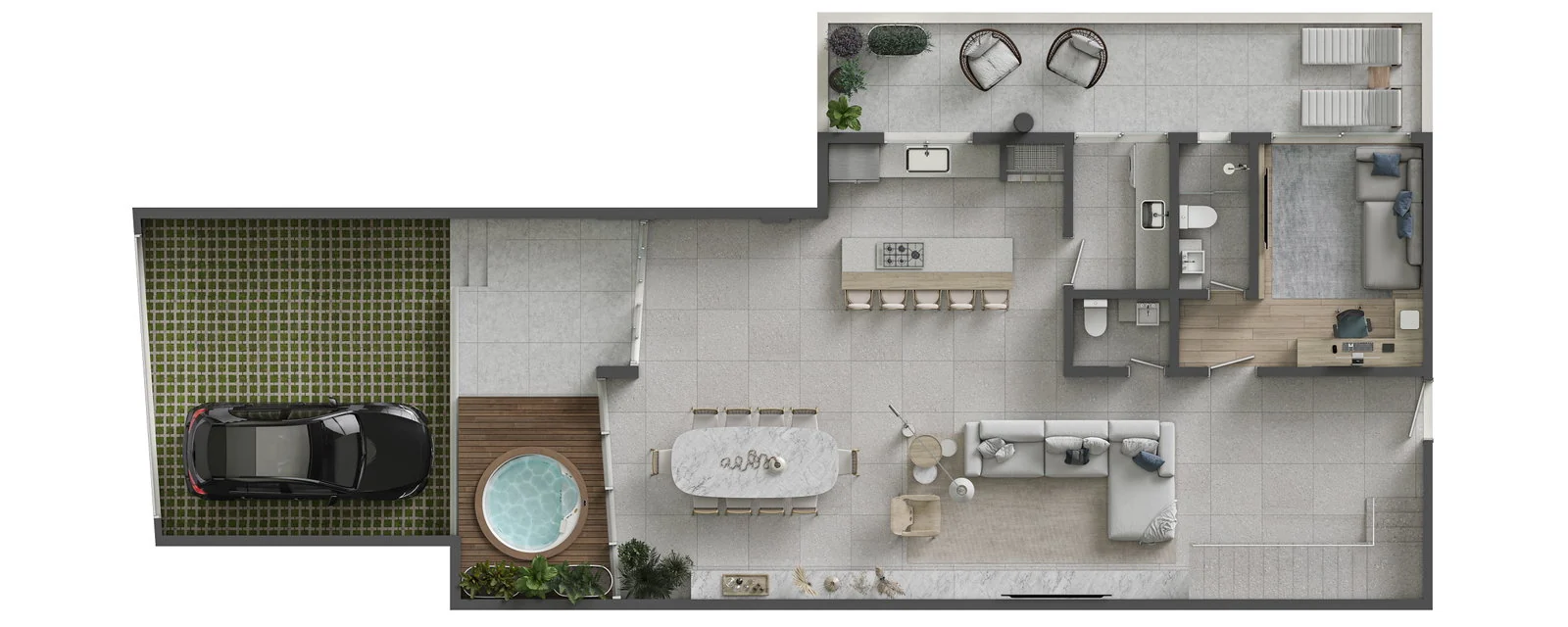 SENSE · pavimento inferior do garden duplex 2, com jardim e spa privativo