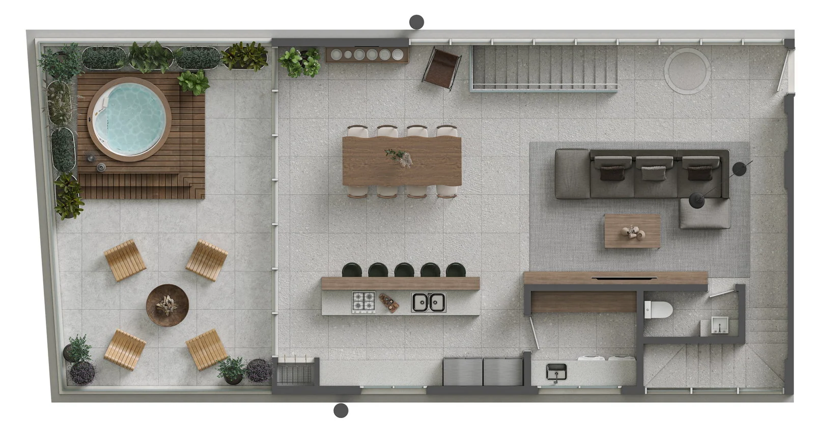 SENSE · pavimento intermediário da cobertura triplex 05, com estar e varanda