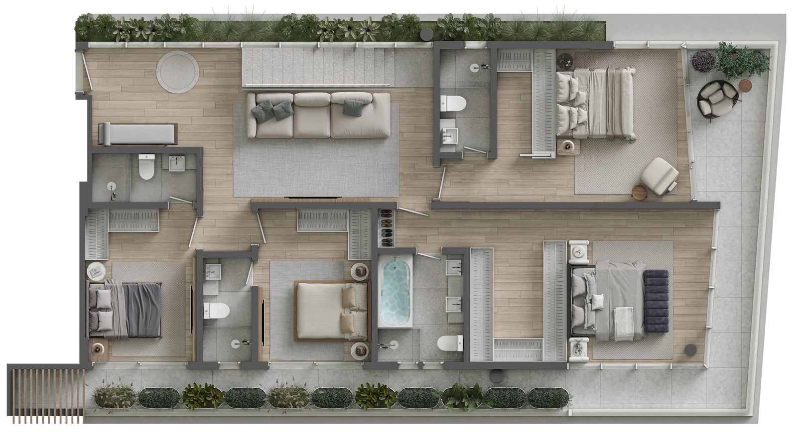 SENSE · pavimento inferior da cobertura triplex 06, com quatro suítes
