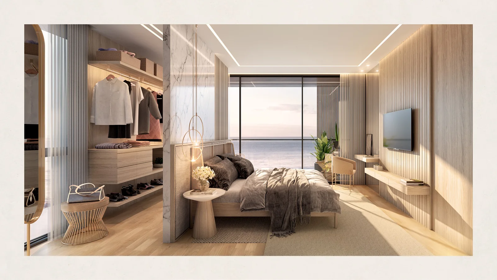 Tirreno: projeto da suíte com closet, imagem ilustrativa