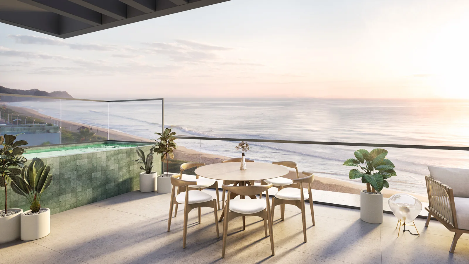Tirreno: projeto do terraço da cobertura duplex, com piscina privativa, imagem ilustrativa