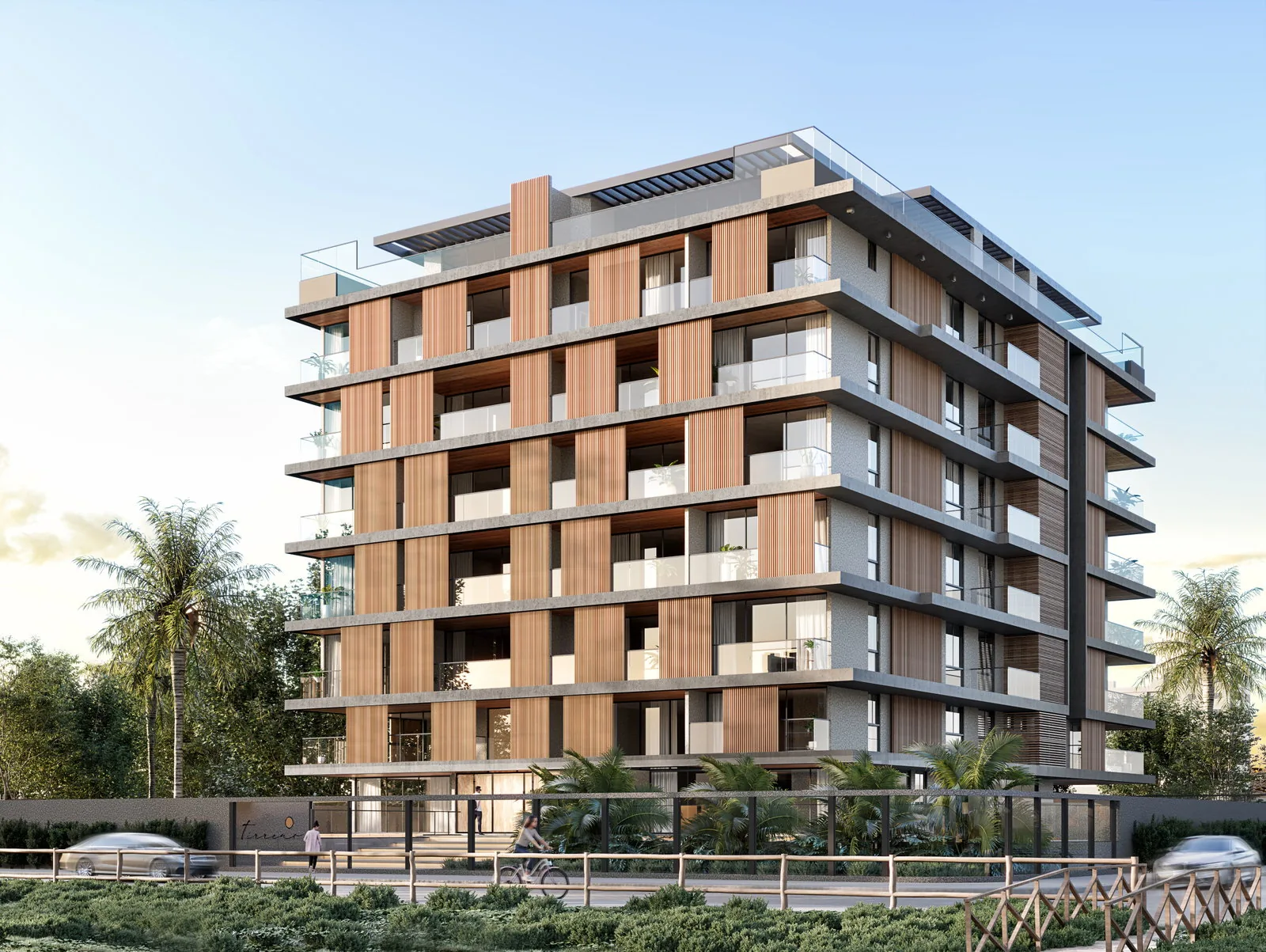 Fachada frontal do Tirreno Residenziale, na Praia Brava